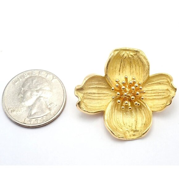 Authentic! Tiffany & Co. 18k Yellow Gold Dogwood Flower Pin Brooch - Picture 3 of 10